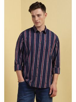 Allen Solly - Men Navy Blue Stripes Full Sleeves Casual Shirt
