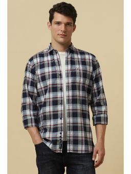 Allen Solly - Men Navy Blue Checks Full Sleeves Casual Shirt