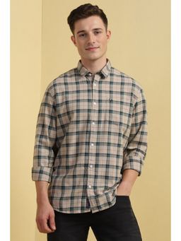 Allen Solly - Men Beige Checks Full Sleeves Casual Shirt