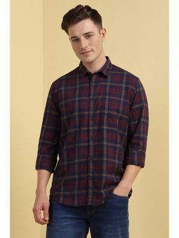 Allen Solly - Men Maroon Checks Full Sleeves Casual Shirt
