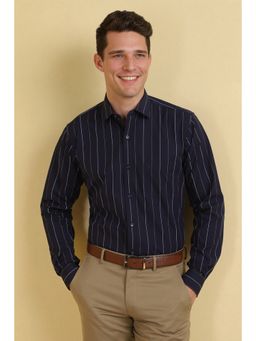 Allen Solly - Men Navy Blue Stripes Full Sleeves Formal Shirt