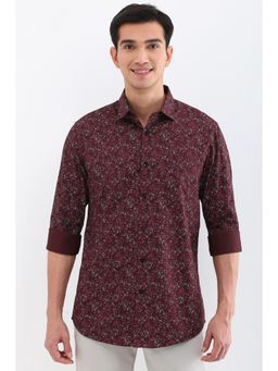 Allen Solly - Men Maroon Printed Full Sleeves Casual Shirt