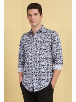 Allen Solly - Men Navy Blue Printed Full Sleeves Casual Shirt