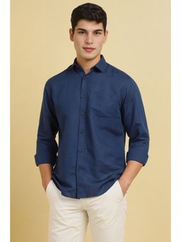Allen Solly - Men Navy Blue Solid Full Sleeves Casual Shirt