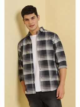 Allen Solly - Men Grey Checks Full Sleeves Casual Shirt