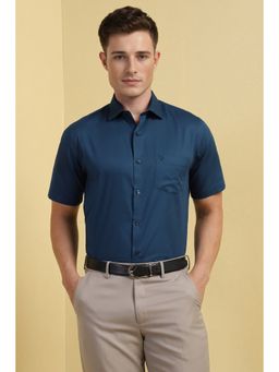 Allen Solly - Men Navy Blue Textured Half Sleeves Formal Shirt