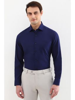 Allen Solly - Men Navy Blue Textured Full Sleeves Formal Shirt