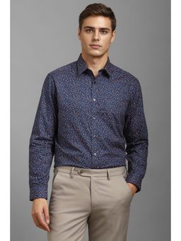 Louis Philippe - Men Navy Blue Printed Full Sleeves Formal Shirt