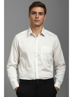 Louis Philippe - Men White Printed Full Sleeves Formal Shirt