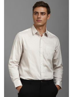 Louis Philippe - Men White Printed Full Sleeves Formal Shirt