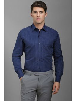 Louis Philippe - Men Navy Blue Stripes Full Sleeves Formal Shirt