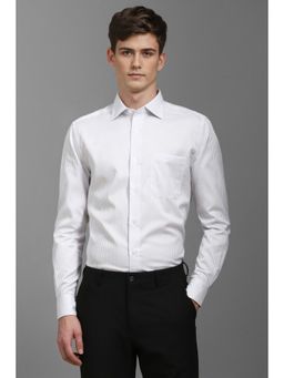 Louis Philippe - Men White Stripes Full Sleeves Formal Shirt