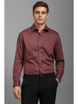 Louis Philippe - Men Maroon Textured Full Sleeves Formal Shirt