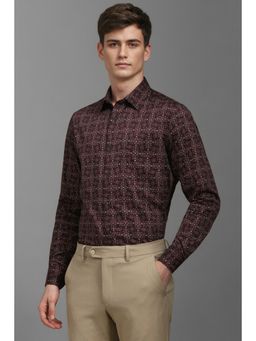 Louis Philippe - Men Maroon Printed Full Sleeves Formal Shirt