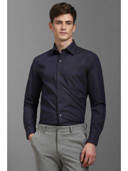Louis Philippe - Men Navy Blue Textured Full Sleeves Formal Shirt