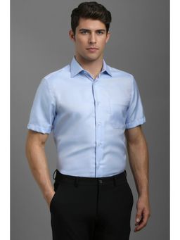 Louis Philippe - Men Blue Textured Half Sleeves Formal Shirt