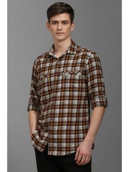 Louis Philippe - Men Brown Checks Full Sleeves Casual Shirt