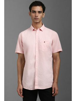Louis Philippe - Men Pink Textured Half Sleeves Casual Shirt