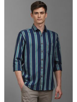 Louis Philippe - Men Navy Blue Stripes Full Sleeves Casual Shirt
