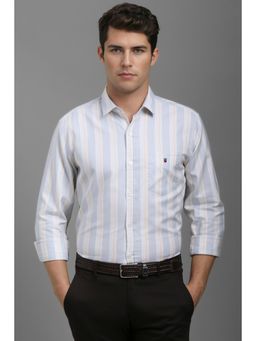 Louis Philippe - Men Grey Stripes Full Sleeves Casual Shirt