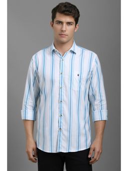 Louis Philippe - Men White Stripes Full Sleeves Casual Shirt
