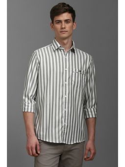 Louis Philippe - Men White Stripes Full Sleeves Formal Shirt