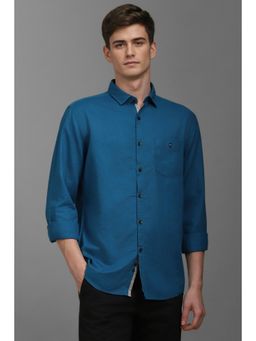 Louis Philippe - Men Blue Textured Full Sleeves Casual Shirt