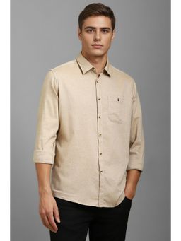 Louis Philippe - Men Beige Textured Full Sleeves Casual Shirt