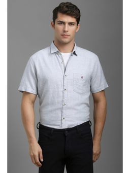 Louis Philippe - Men Grey Textured Half Sleeves Casual Shirt