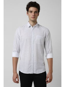 Peter England - Men White Printed Full Sleeves Casual Shirt
