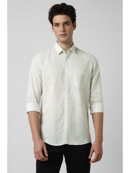 Peter England - Men Cream Printed Full Sleeves Casual Shirt