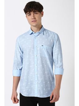 Peter England - Men Blue Printed Full Sleeves Casual Shirt