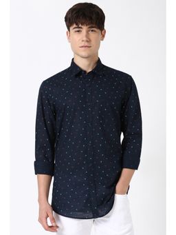 Peter England - Men Navy Blue Printed Full Sleeves Casual Shirt