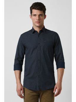 Peter England - Men Navy Blue Printed Full Sleeves Casual Shirt