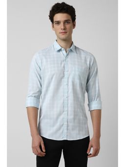 Peter England - Men Blue Checks Full Sleeves Casual Shirt