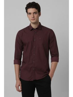 Peter England - Men Maroon Checks Full Sleeves Casual Shirt