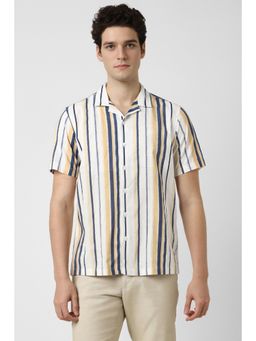 Peter England - Men White Stripes Half Sleeves Casual Shirt