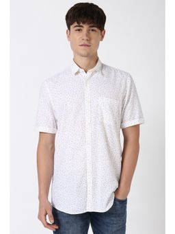 Peter England - Men White Printed Half Sleeves Casual Shirt
