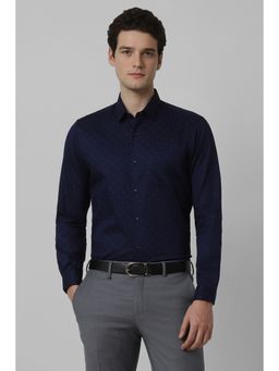 Peter England - Men Navy Blue Printed Full Sleeves Formal Shirt