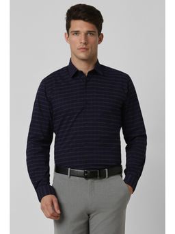 Peter England - Men Navy Blue Checks Full Sleeves Formal Shirt