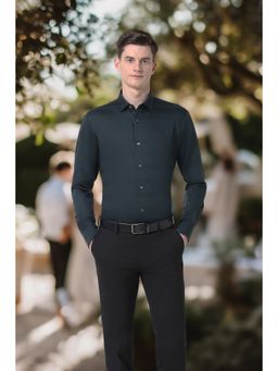 Peter England - Men Green Textured Full Sleeves Formal Shirt