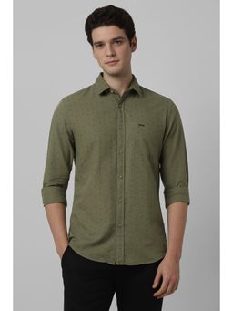 Peter England - Men Olive Printed Full Sleeves Casual Shirt