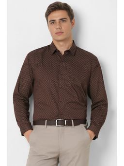 Van Heusen - Men Brown Printed Full Sleeves Casual Shirt