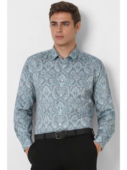 Van Heusen - Men Blue Printed Full Sleeves Casual Shirt