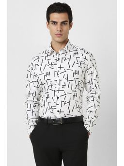Van Heusen - Men White Printed Full Sleeves Casual Shirt