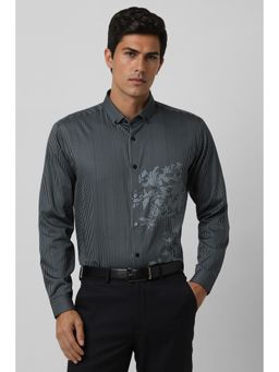 Van Heusen - Men Grey Stripes Full Sleeves Casual Shirt