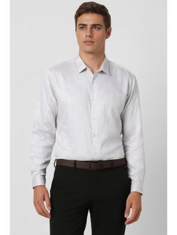 Van Heusen - Men Grey Textured Full Sleeves Casual Shirt