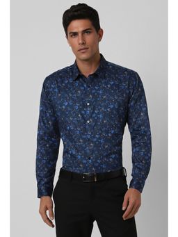 Van Heusen - Men Navy Blue Printed Full Sleeves Casual Shirt
