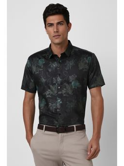 Van Heusen - Men Black Printed Half Sleeves Casual Shirt