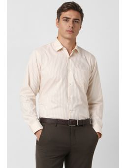 Van Heusen - Men Cream Stripes Full Sleeves Casual Shirt